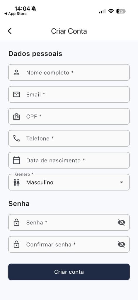 Crie sua conta